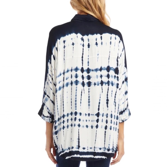 Karen Kane Blue and White Tie Dye Button Down Front Shirt Size 3X - Picture 6 of 16